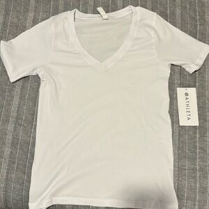 Women Athleta white Renew V Neck Tee